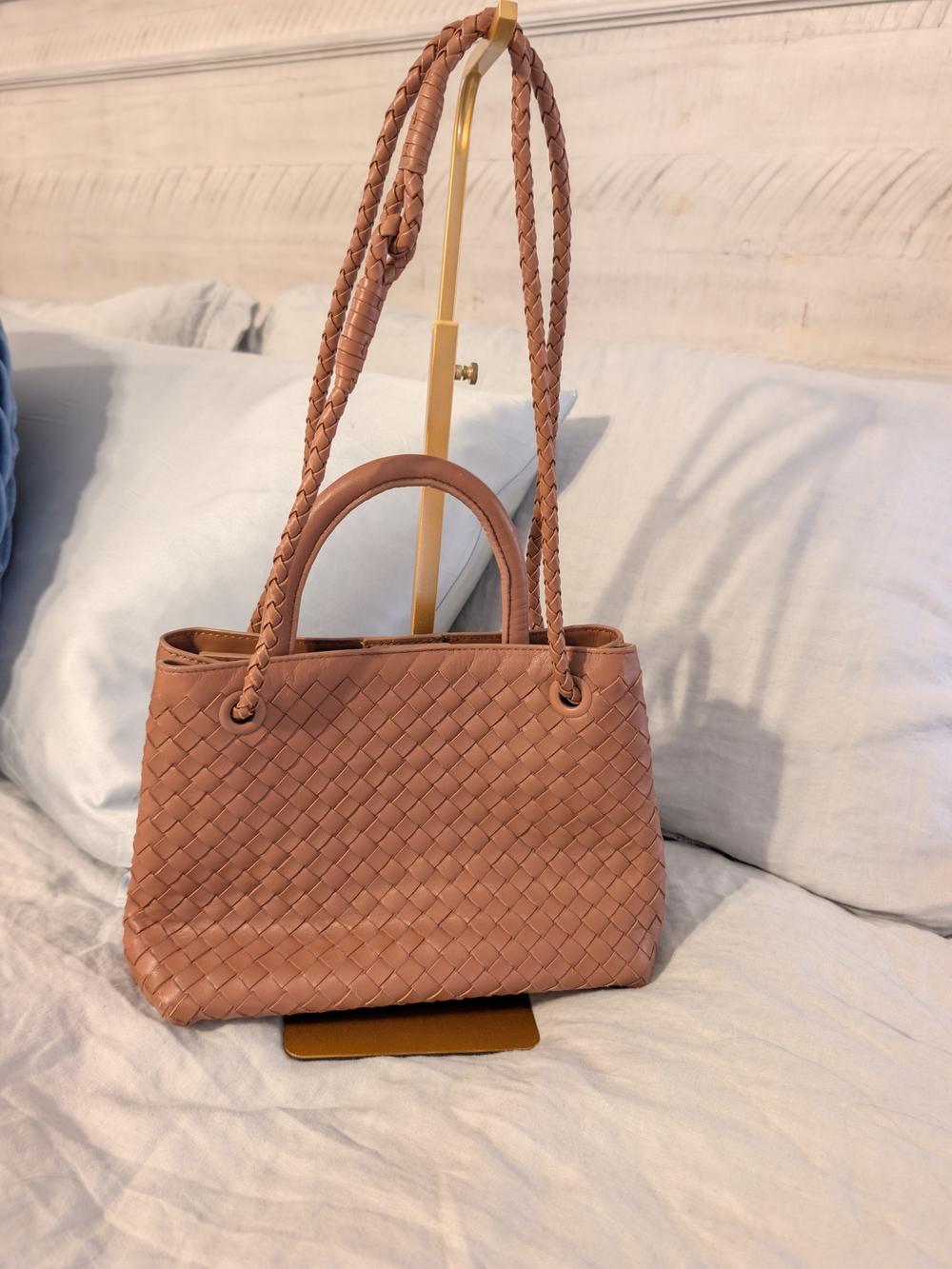 NWT Quince Romy Handwoven Leather Satchel Cognac Brown